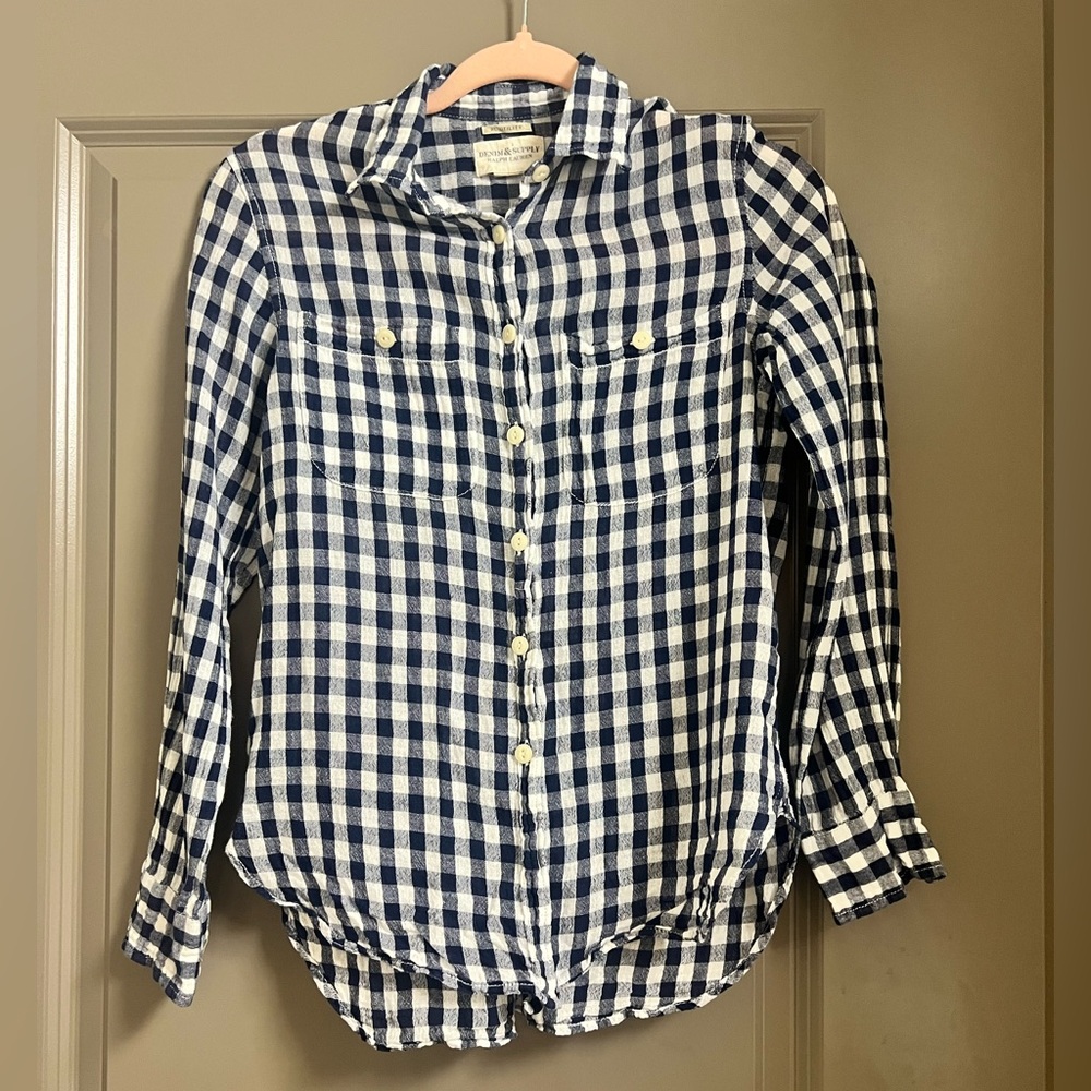 Denim & Supply Ralph Lauren RL Utility Small Gingham Navy White Cotton Button Up